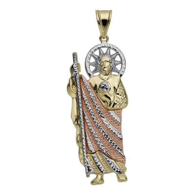 Diamond-Cut St. Jude Pendant Solid 10K Tri-Color Gold - bayamjewelry