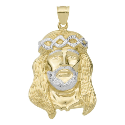 Diamond Cut Two Tone Face of Jesus Pendant Charm 10K Yellow Gold - bayamjewelry