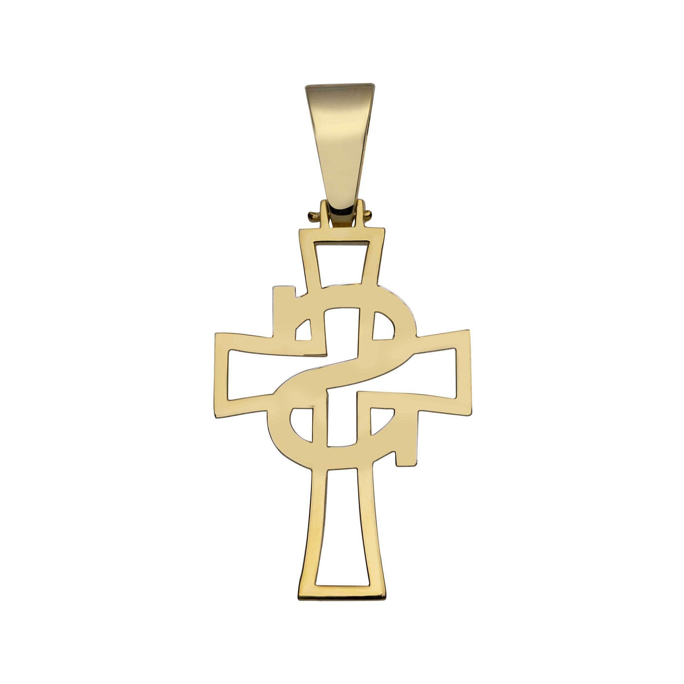 Diamond Initial with Cross Name Plate Necklace 14K Gold - Style 166 - bayamjewelry