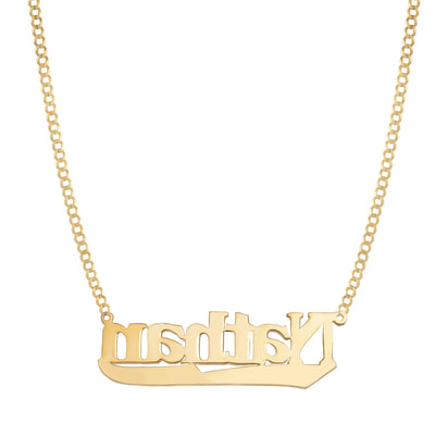 Diamond Script Name Plate Necklace 14K Gold - Style 162 - bayamjewelry