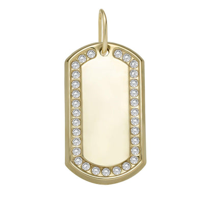 Dog Tag CZ Cubic Zircon Charm Pendant Genuine 10K Yellow Gold - bayamjewelry