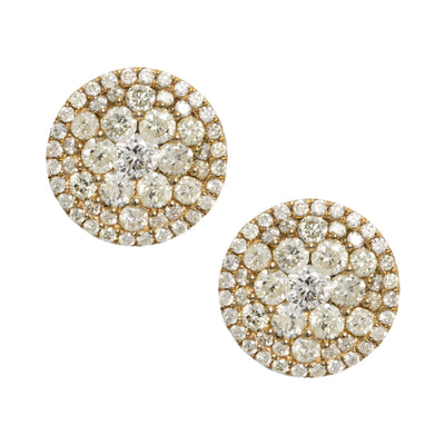 Double Halo Cluster Diamond Stud Earrings 1.0ct 10K Yellow Gold - bayamjewelry