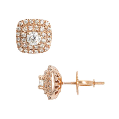 Double Halo Diamond Stud Earrings 0.80ct 14K Rose Gold - bayamjewelry