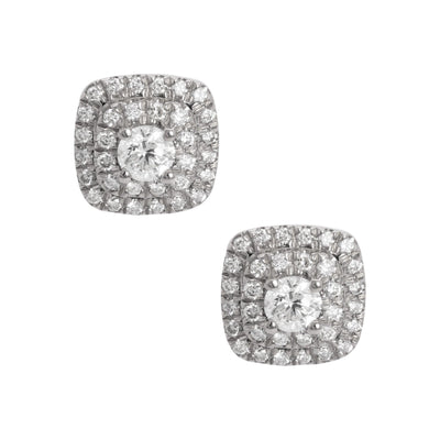 Double Halo Diamond Stud Earrings 0.80ct 14K White Gold - bayamjewelry