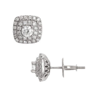 Double Halo Diamond Stud Earrings 0.80ct 14K White Gold - bayamjewelry