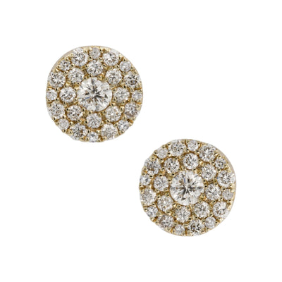 Double Halo Diamond Stud Earrings 1.10ct 14K Yellow Gold - bayamjewelry