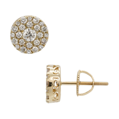 Double Halo Diamond Stud Earrings 1.10ct 14K Yellow Gold - bayamjewelry