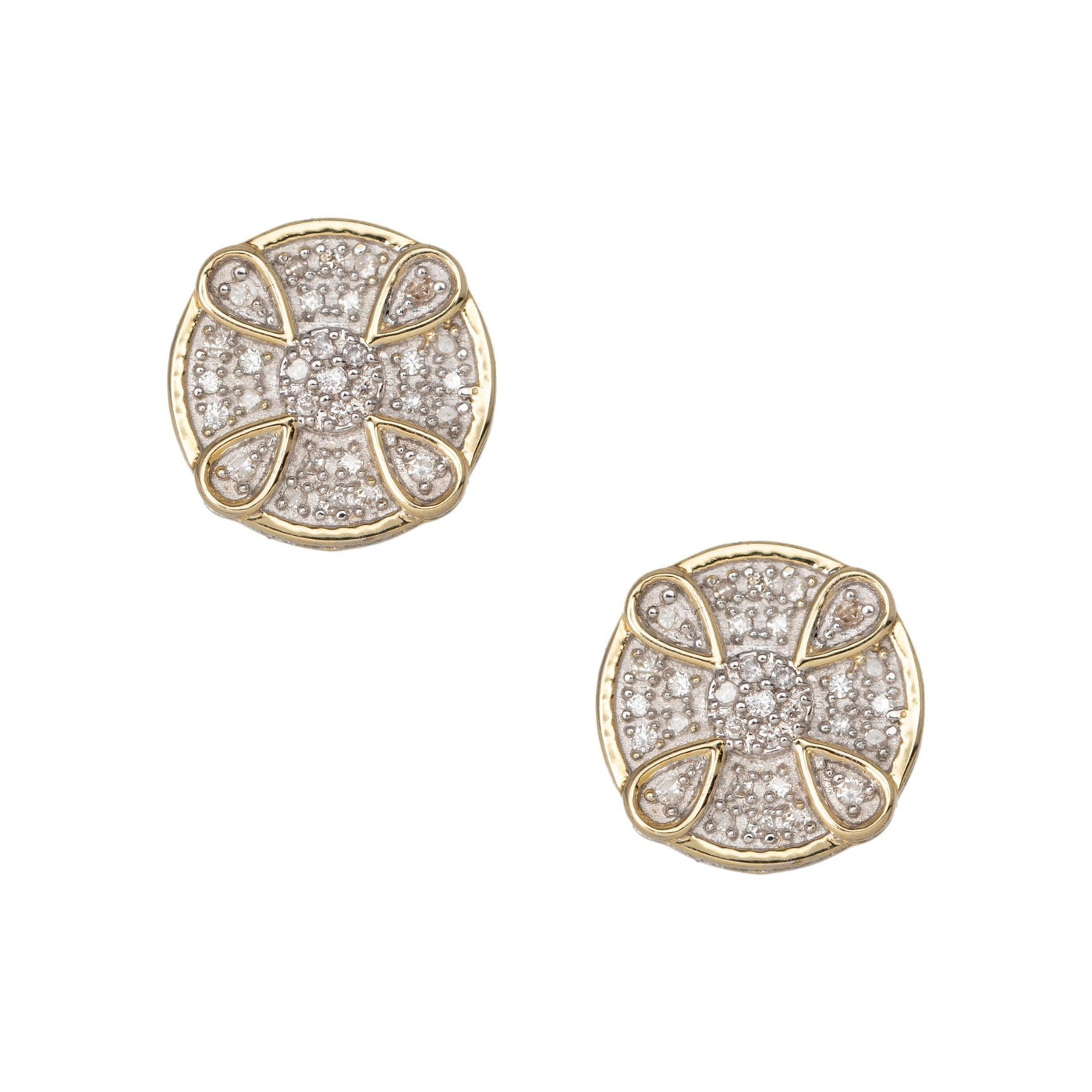 Drop Design Micro-Pavé Round Diamond Stud Earrings 0.32ct 10K Yellow Gold - bayamjewelry