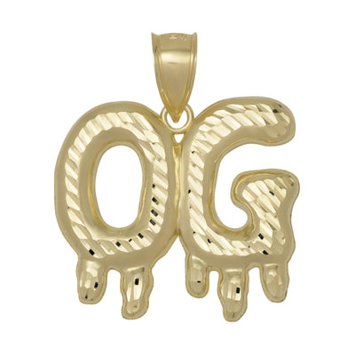Drop Textured Original Gangster "OG" Pendant 10K Yellow Gold - bayamjewelry