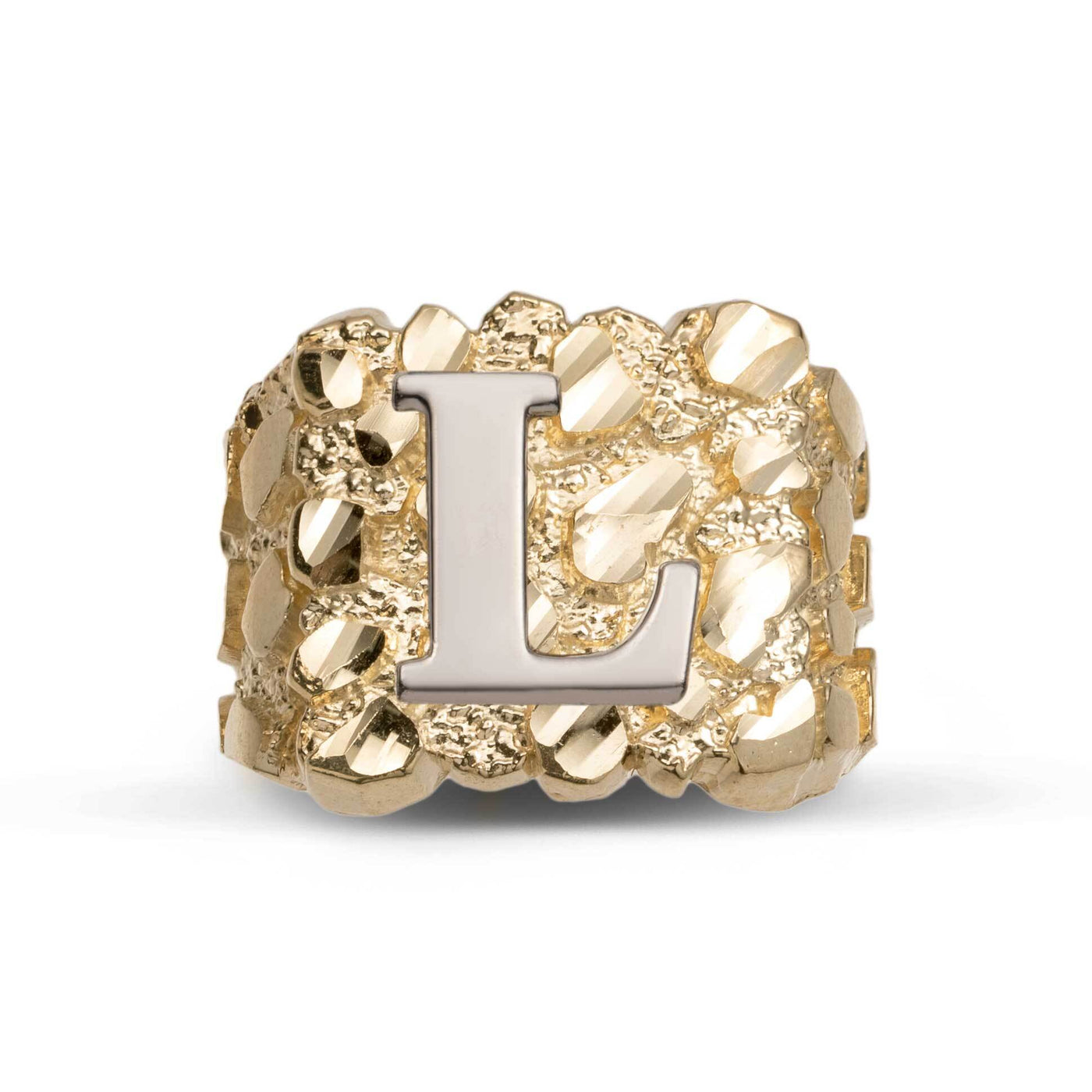 Nugget Design Initial Letter Ring 10K Yellow Gold