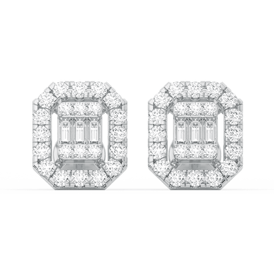 Emerald-Shaped Baguette & Round-Cut Diamond Stud Earrings 0.51ct 14K Gold - bayamjewelry