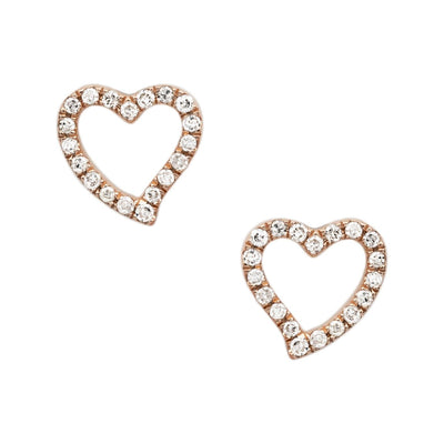 Empty Heart Diamond Stud Earrings 0.12ct 14K Rose Gold - bayamjewelry