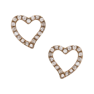 Empty Heart Diamond Stud Earrings 0.12ct 14K Yellow Gold - bayamjewelry