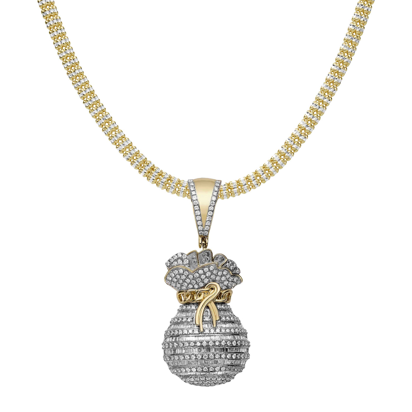 Diamond Money Bag Pendant Necklace 1.18ct 14K Gold