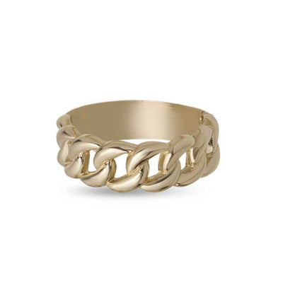 Women's Shiny Cuban Chain Ring 10K Yellow Gold