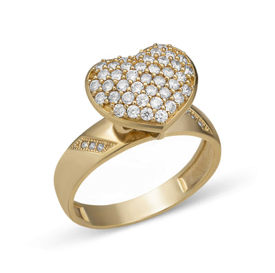 Women's CZ Heart Ring Solid 10K Yellow Gold