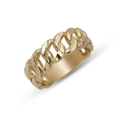Women's Diamond-Cut Cuban Chain Ring 10K Yellow Gold