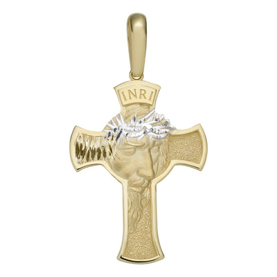 Face of Jesus Cross Two Tone Pendant Solid 10K Yellow Gold - bayamjewelry