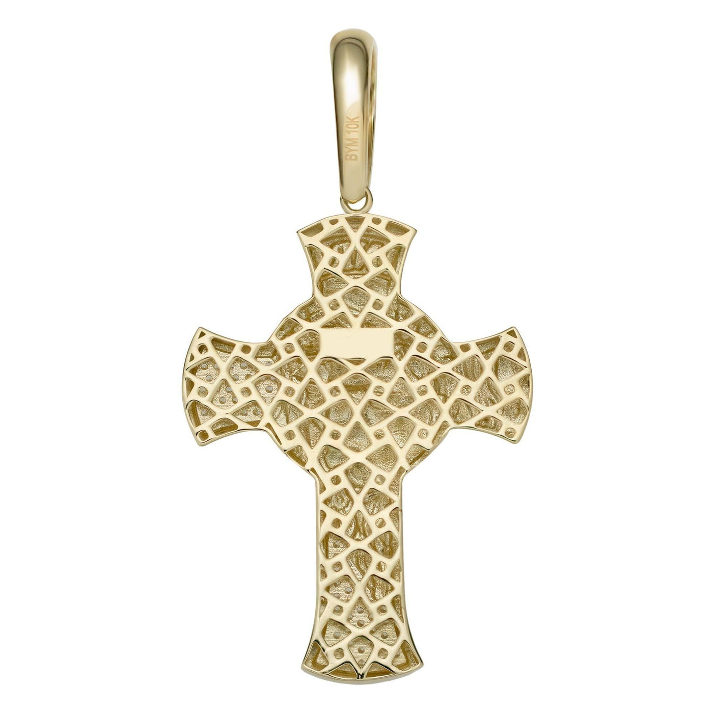 Face of Jesus CZ Cross Two Tone Pendant Necklace Solid 10K Yellow Gold - bayamjewelry