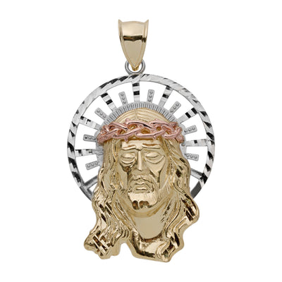 Face of Jesus with Halo Pendant 10K Tri-Color Gold - bayamjewelry