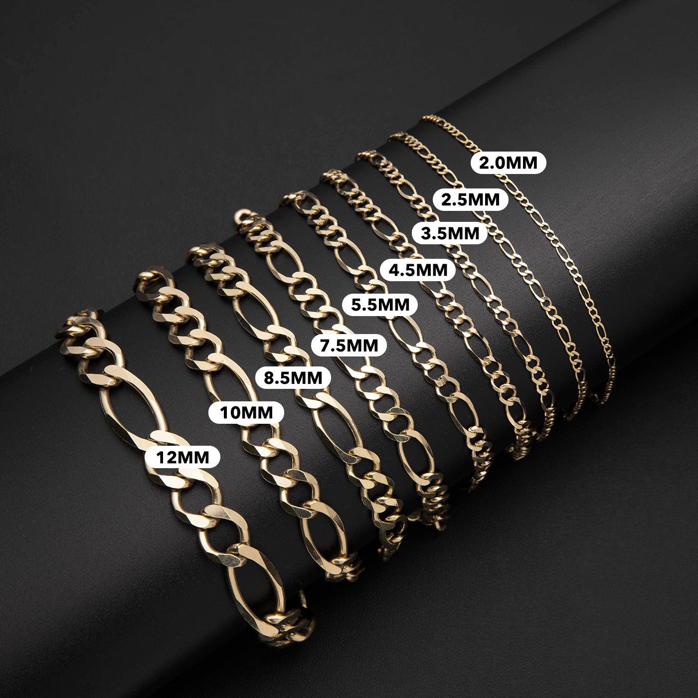 Figaro Link Bracelet 10K Yellow Gold - Solid - bayamjewelry