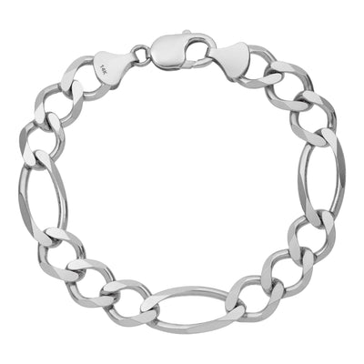 Figaro Link Bracelet 14K White Gold - Solid - bayamjewelry