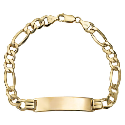 Figaro Link ID Bracelet 10K Yellow Gold - Hollow - bayamjewelry