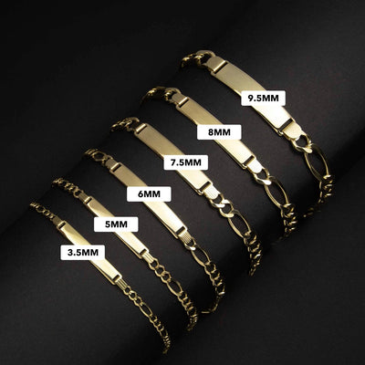Figaro Link ID Bracelet 10K Yellow Gold - Solid - bayamjewelry