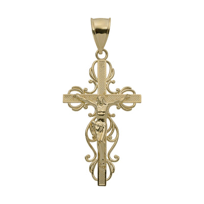 Filigree Cross Crucifix Jesus Pendant 10K Yellow Gold - bayamjewelry