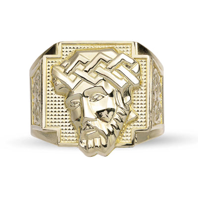 Filigree Design Jesus Signet Ring Solid 10K Yellow Gold - bayamjewelry