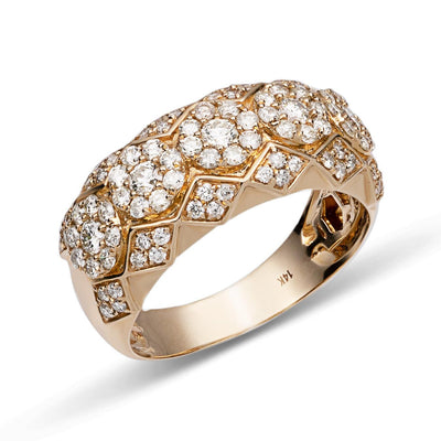 Flower Cluster Band Diamond Ring 1.75ct 14K Yellow Gold - bayamjewelry