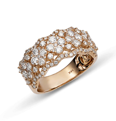 Flower Cluster Band Diamond Ring 2.45ct 14K Yellow Gold - bayamjewelry
