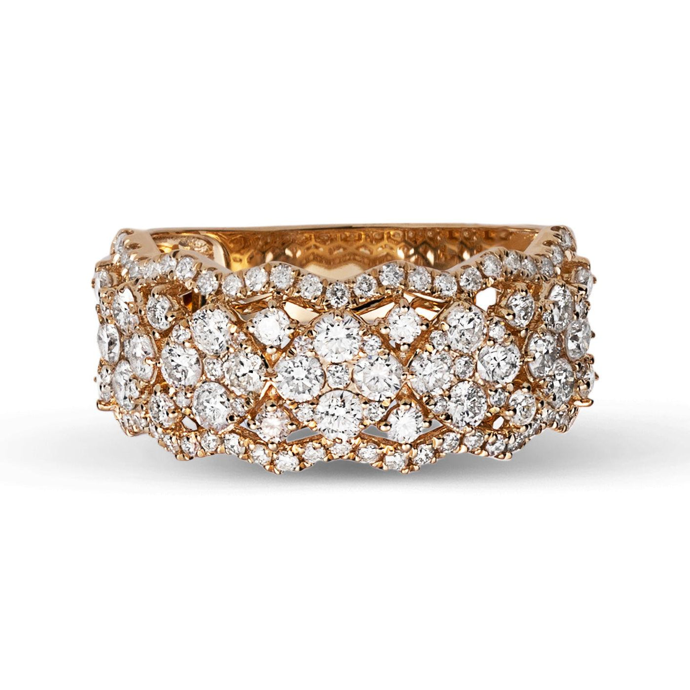 Flower Cluster Band Diamond Ring 2.45ct 14K Yellow Gold - bayamjewelry
