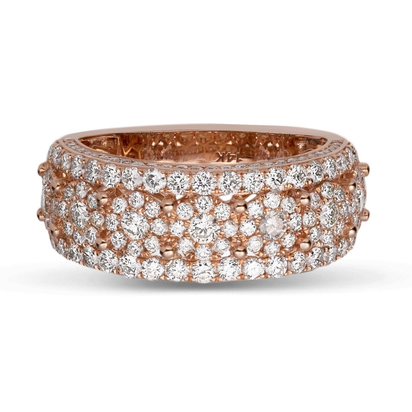 Flower Cluster Band Diamond Ring 2.52ct 14K Rose Gold - bayamjewelry