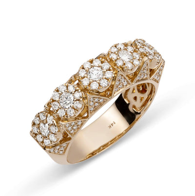 Flower Cluster Diamond Ring 1.7ct 14K Yellow Gold - bayamjewelry