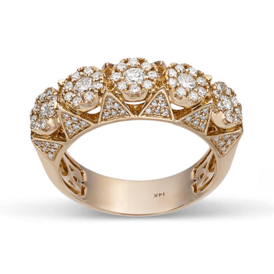 Flower Cluster Diamond Ring 1.7ct 14K Yellow Gold - bayamjewelry
