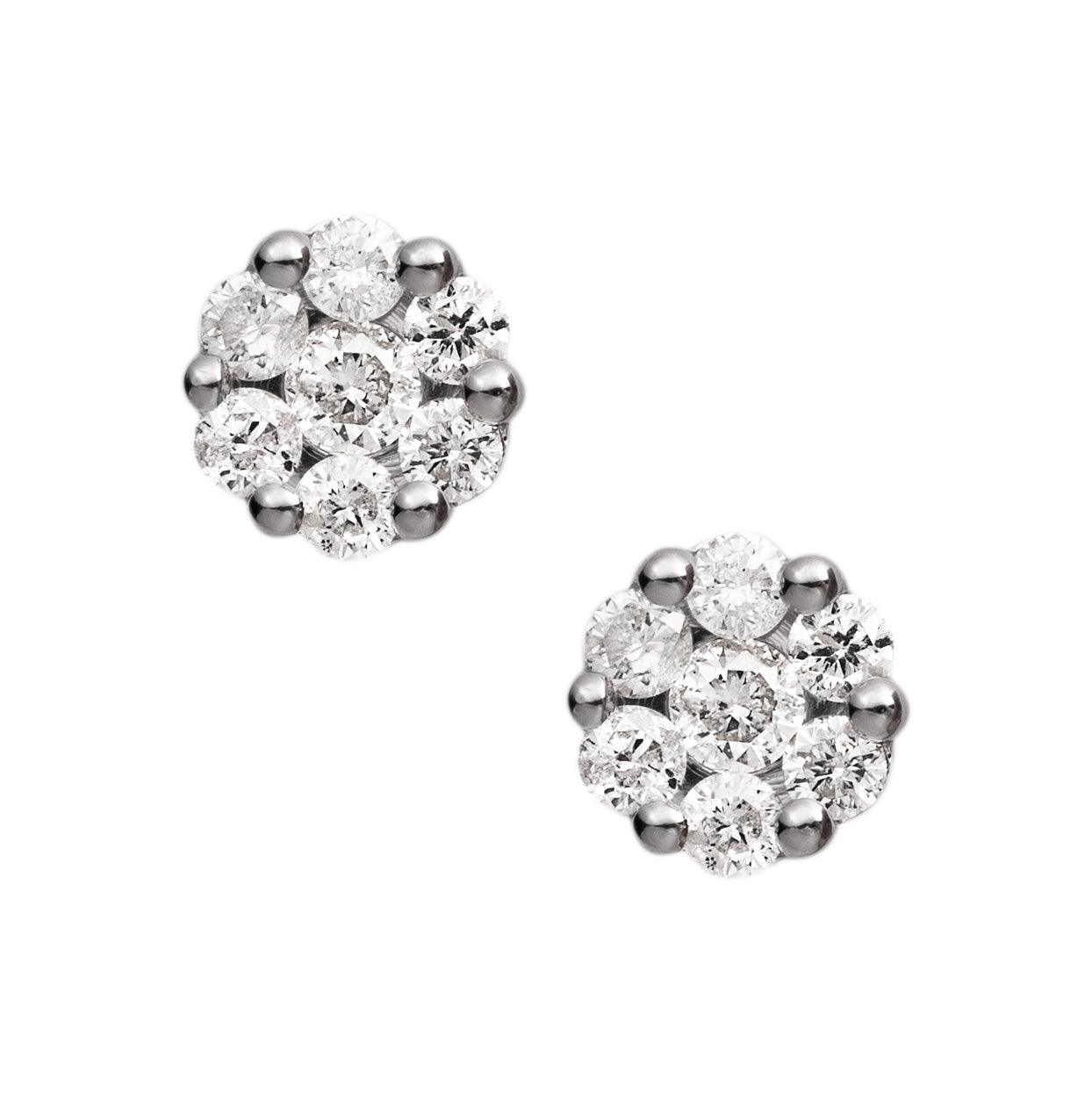 Flower Cluster Diamond Stud Earrings 0.29ct 14K White Gold - bayamjewelry