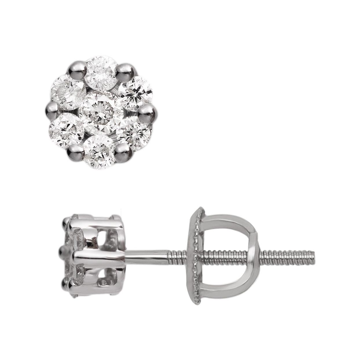 Flower Cluster Diamond Stud Earrings 0.29ct 14K White Gold - bayamjewelry