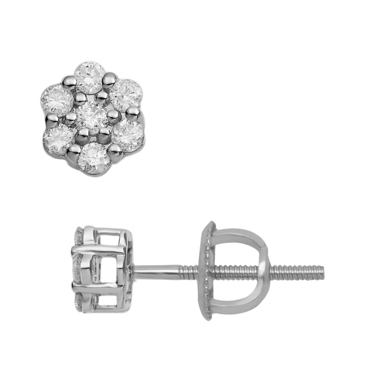 Flower Cluster Diamond Stud Earrings 0.45ct 14K White Gold - bayamjewelry
