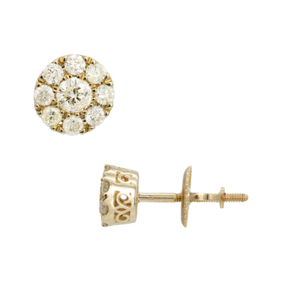 Flower Cluster Diamond Stud Earrings 0.55ct 10K Yellow Gold - bayamjewelry