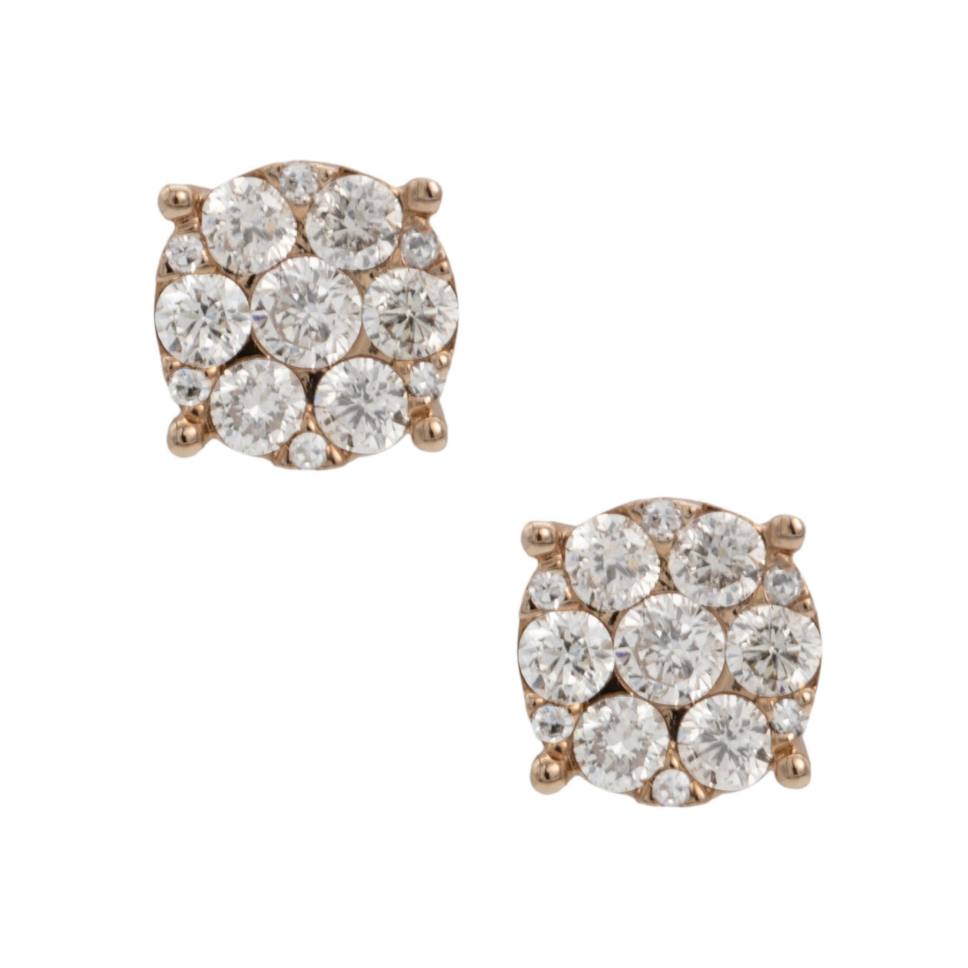 Flower Cluster Diamond Stud Earrings 1.14ct 14K Rose Gold - bayamjewelry