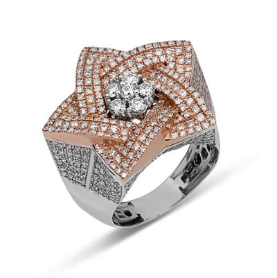 Flower Cluster Star Diamond Ring 4.2ct 14K Rose White Gold - bayamjewelry