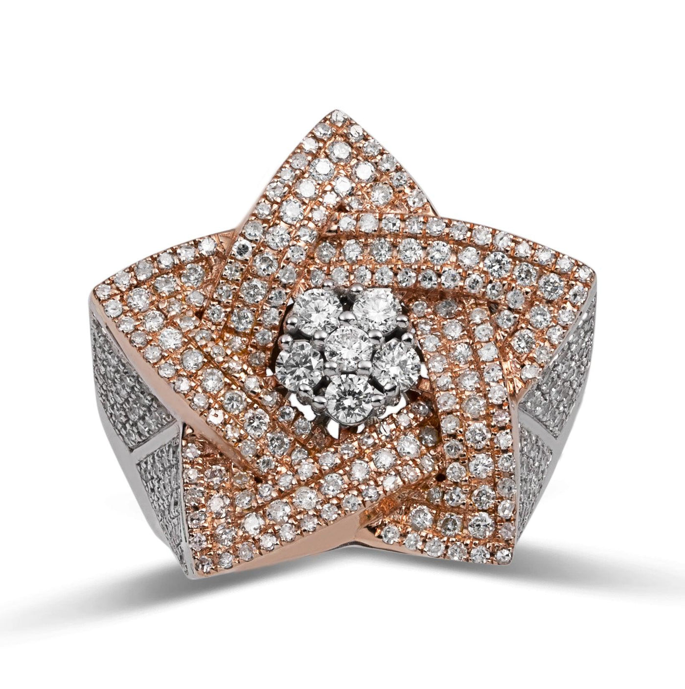 Flower Cluster Star Diamond Ring 4.2ct 14K Rose White Gold - bayamjewelry