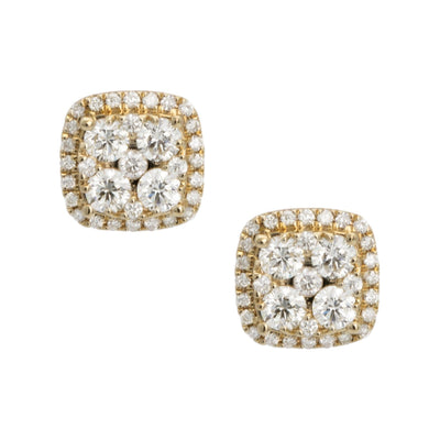 Frame Cluster Diamond Stud Earrings 1.28ct 14K Yellow Gold - bayamjewelry