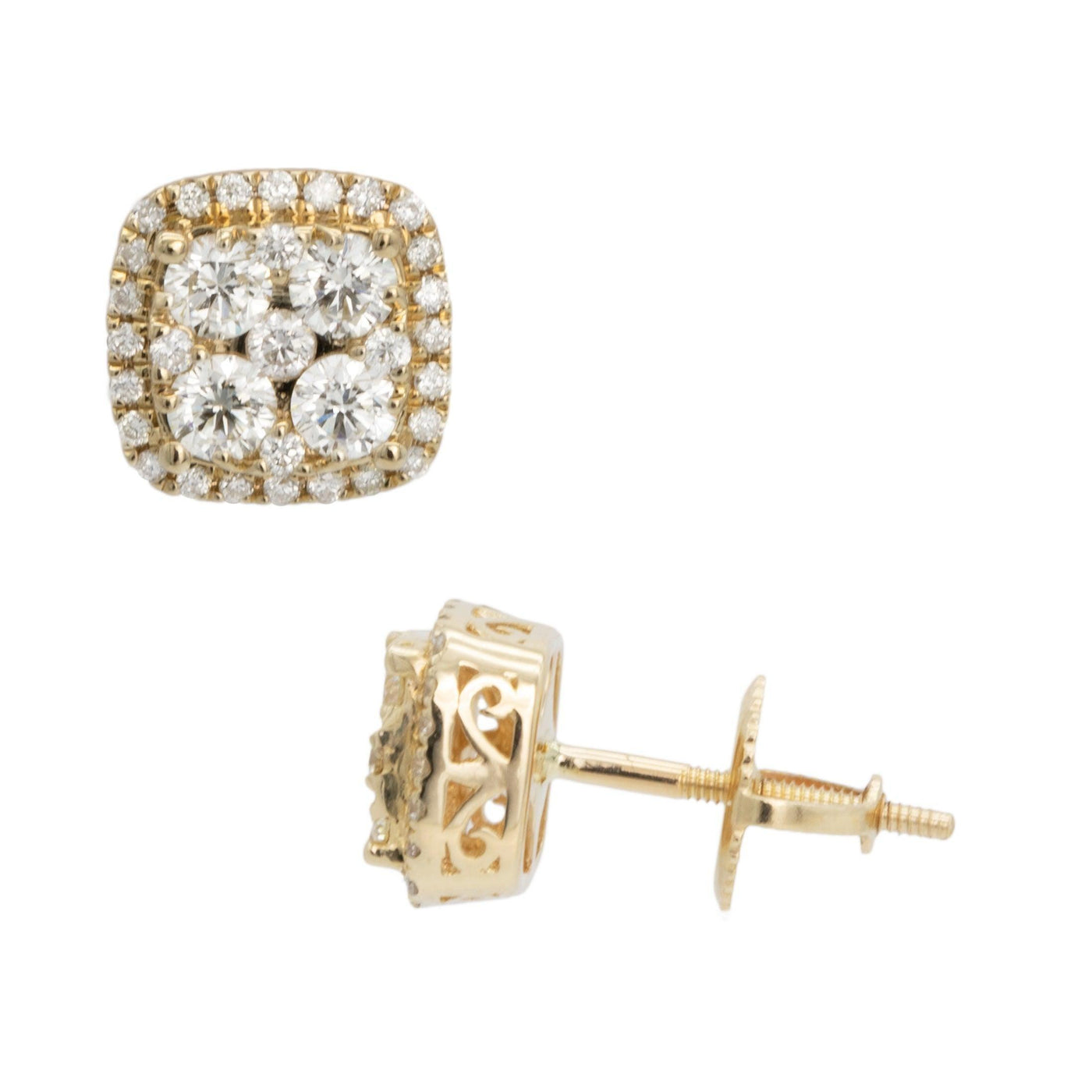 Frame Cluster Diamond Stud Earrings 1.28ct 14K Yellow Gold - bayamjewelry