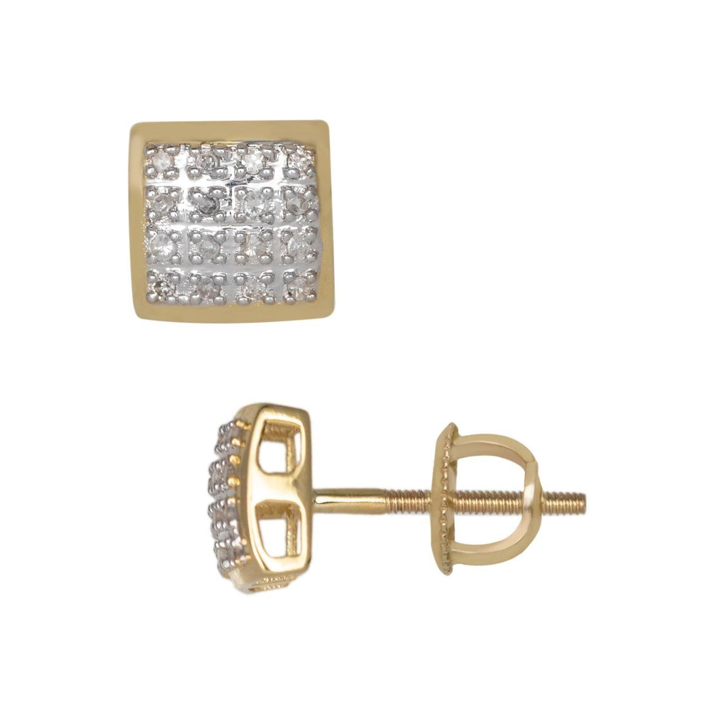 Frame Cushion Micro-Pavé Square Diamond Stud Earrings 0.11ct 10K Yellow Gold - bayamjewelry