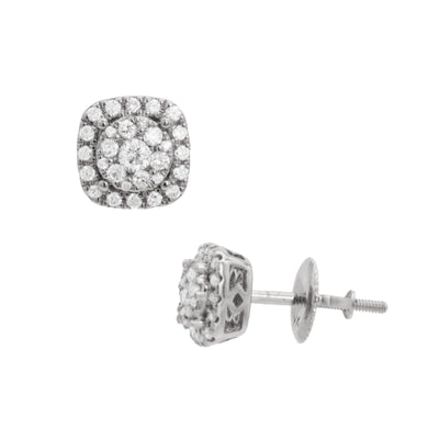Frame Flower Cluster Diamond Stud Earrings 0.44ct 14K White Gold - bayamjewelry