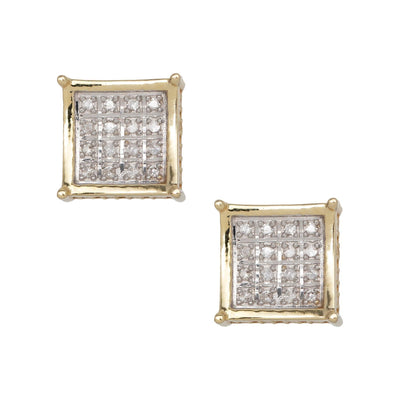 Frame Square Micro-Pavé Diamond Stud Earrings 0.14ct 10K Yellow Gold - bayamjewelry