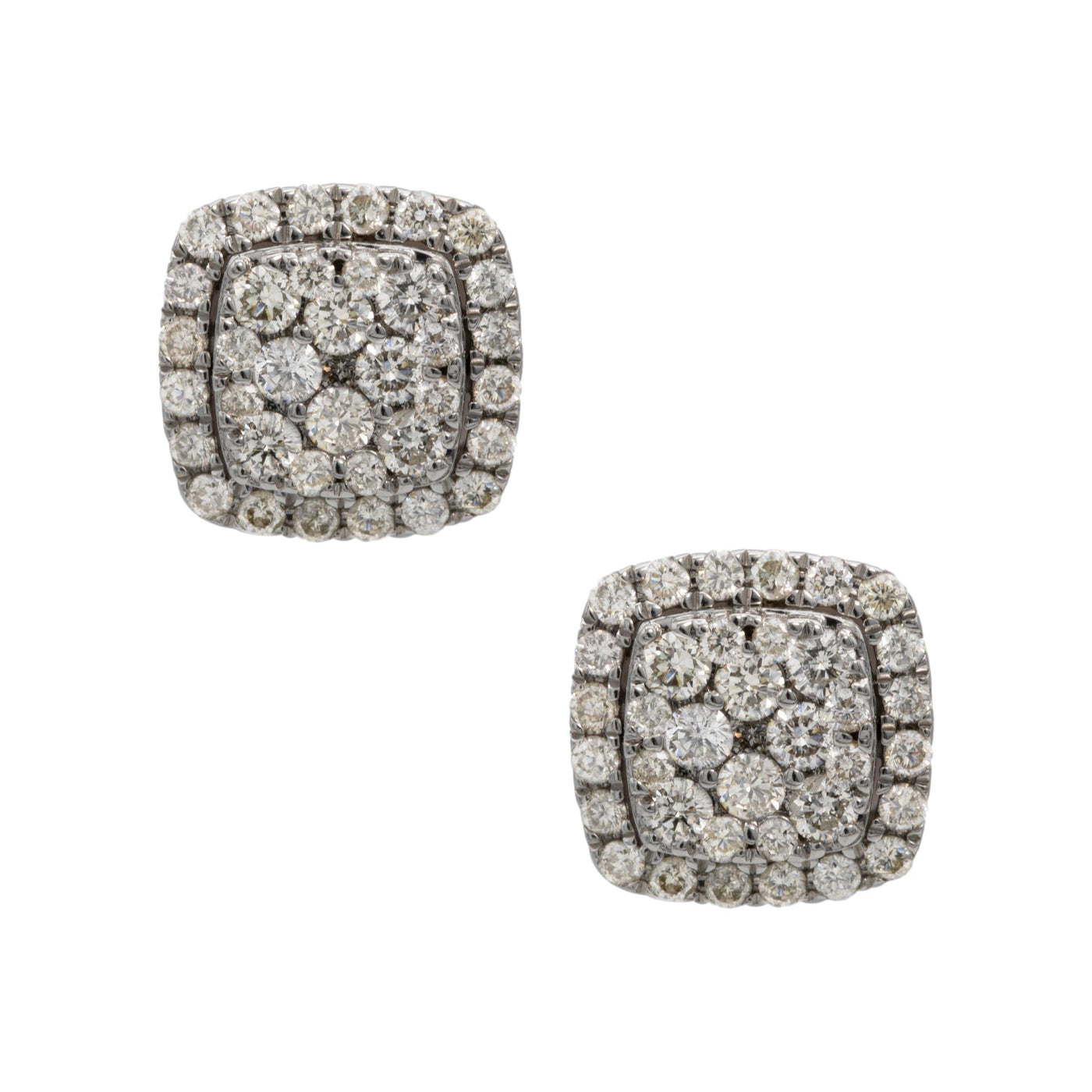 Framed Cluster Diamond Stud Earrings 0.98ct 14K White Gold - bayamjewelry