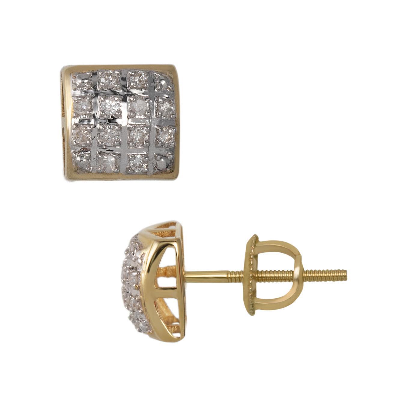 Framed Micro-Pavé Cushion Diamond Stud Earrings 0.09ct 10K Yellow Gold - bayamjewelry